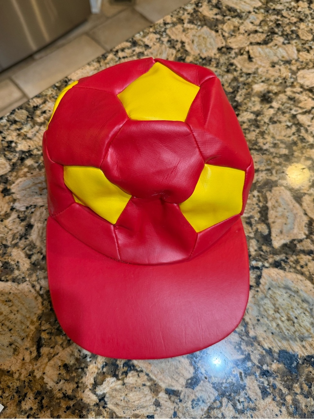 Red and Yellow Patchwork Soccer Panel Cap adjustable backing
